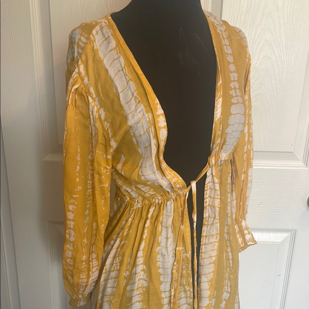 Yellow and White Tie-Dye Kimono beach coverup